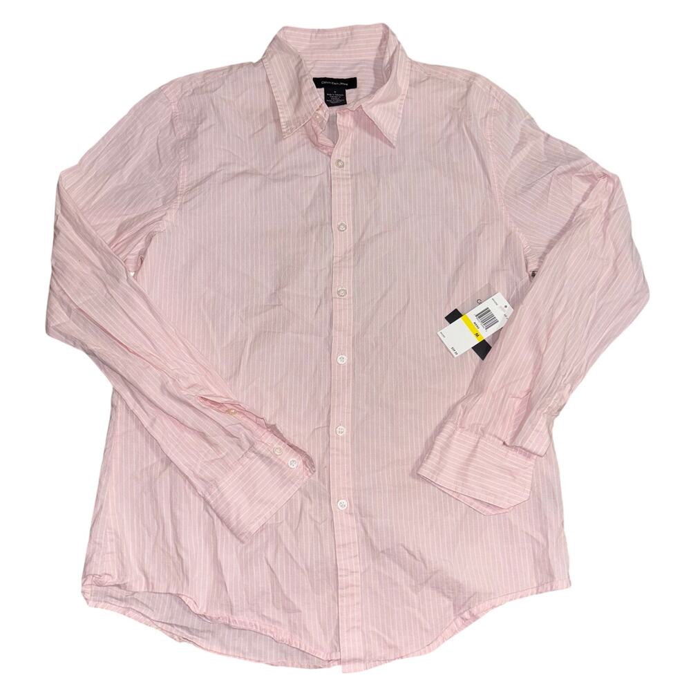 Calvin Klein Jeans men’s pink striped button down shirt long sleeve NWT (medium)